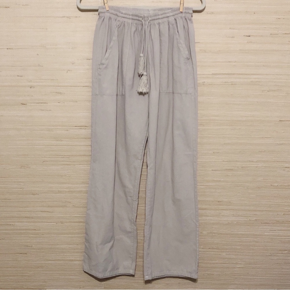 Seaspice Khaki Pima Cotton Pull-on Straight Leg Pants Tassel Drawstring sz Small